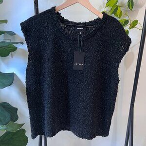 NWT HEYSON Black Textured Bouclé Knit Sleeveless Sweater Top Size L